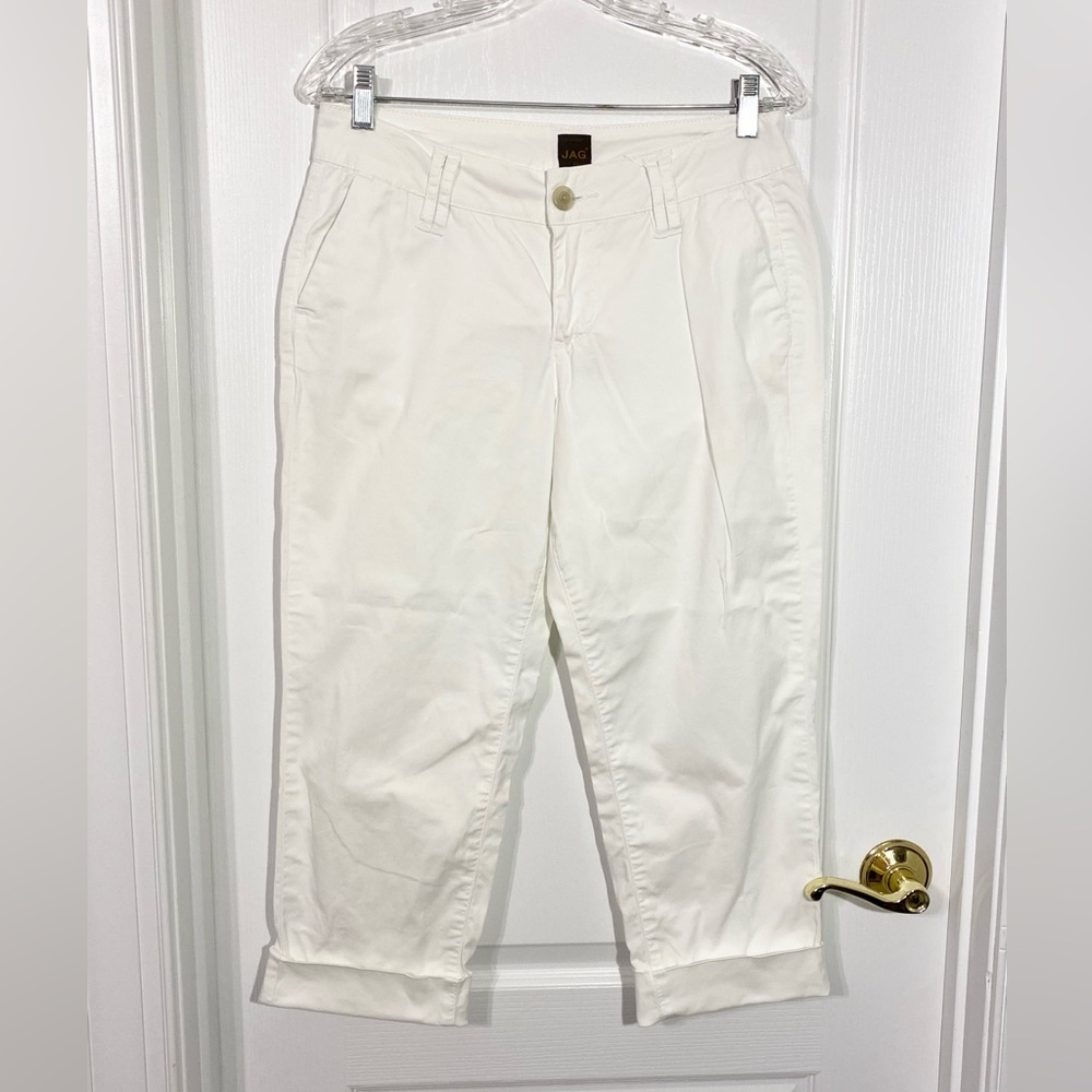 Jag Slim Fit Cuffed Cropped Capri Pants White Stretch Cotton Size 4